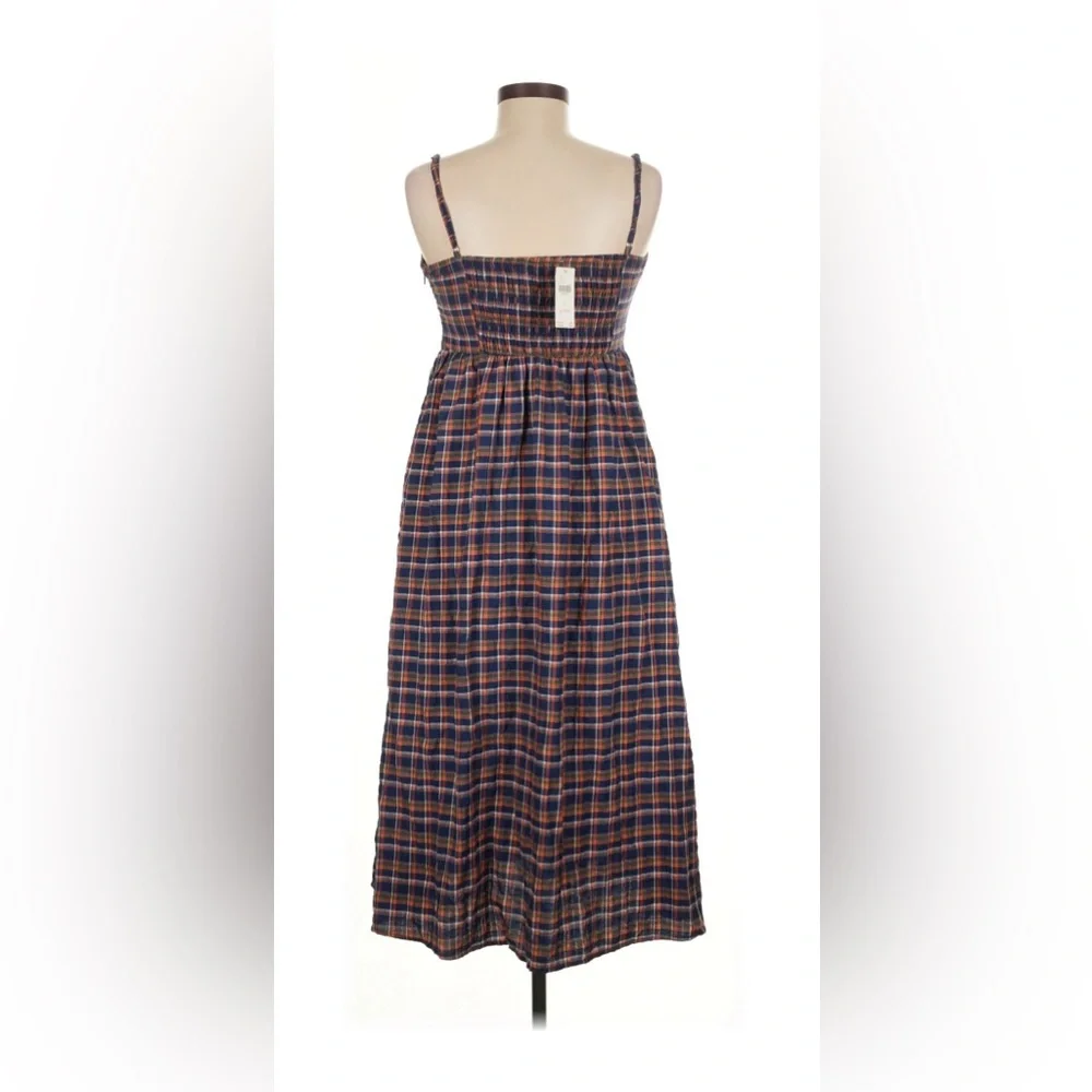 Anthropologie Pilcro Plaid Smocked Midi Dress NWT Navy Orange Cottagecore - Picture 5 of 7